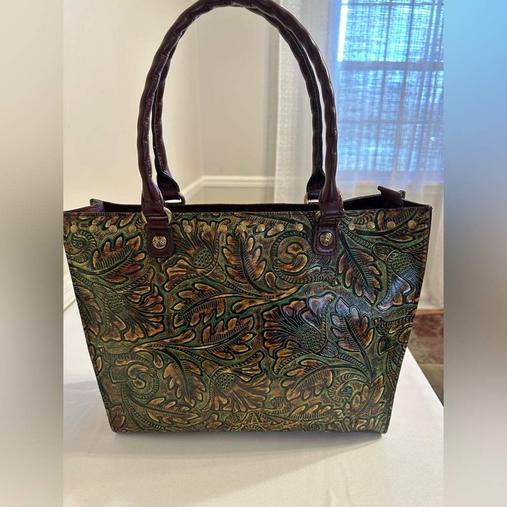 Patricia Nash Green Tooled Leather Tote